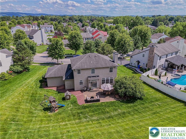 697 Ryan Dr, South Whitehall Twp, PA 18103 - aerial perspective of suburban area featuring a pool