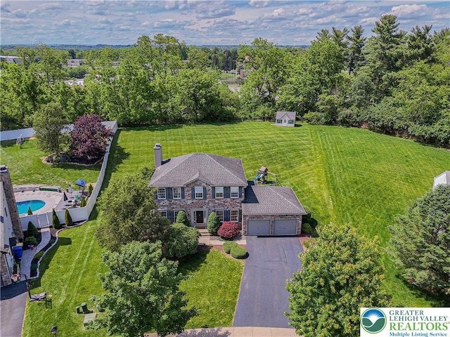 697 Ryan Dr, South Whitehall Twp, PA 18103 - view from above of property featuring a pool