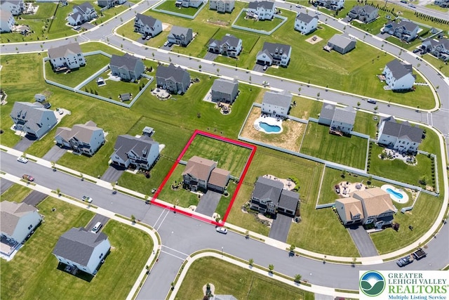 1043 Lisa Ln, Palmer Twp, PA 18045 - aerial view of residential area with property parcel outlined and a pool