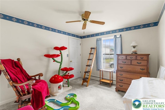 4 Davis St, Luzerne, PA 18706 - bedroom featuring a baseboard heating unit, carpet flooring, and a ceiling fan