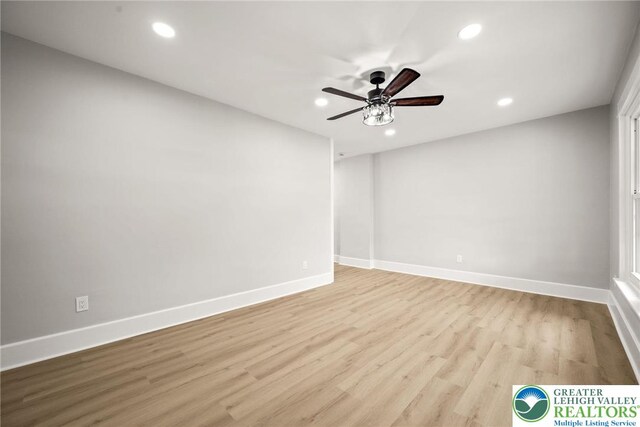 541 Elm St, Emmaus Borough, PA 18049 - unfurnished room featuring recessed lighting, ceiling fan, wood finished floors, and baseboards