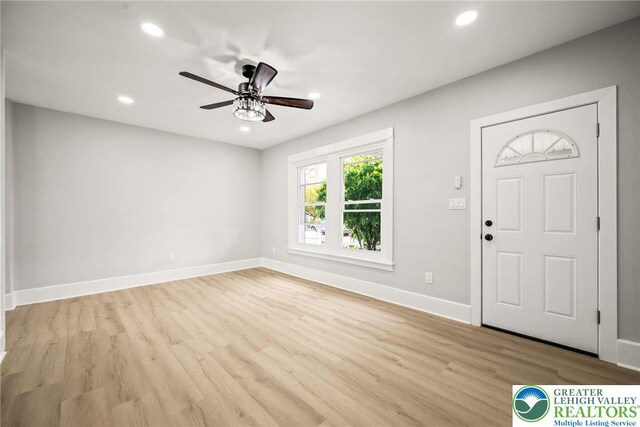 541 Elm St, Emmaus Borough, PA 18049 - entryway with recessed lighting, baseboards, a ceiling fan, and light wood-style flooring