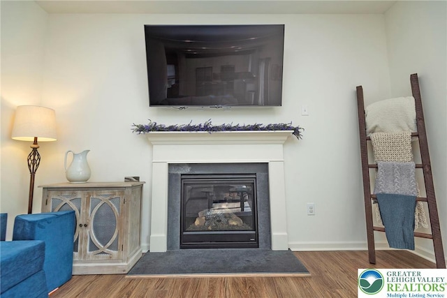 1404 Waverly Ave, Easton, PA 18040 - detailed view of wood finished floors, a glass covered fireplace, and baseboards