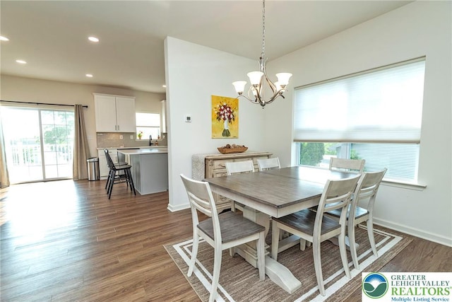 1404 Waverly Ave, Easton, PA 18040 - dining area featuring a chandelier, healthy amount of natural light, dark wood-style flooring, and recessed lighting
