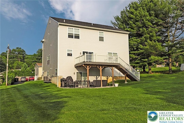 1404 Waverly Ave, Easton, PA 18040 - rear view of house with a yard, a wooden deck, stairway, and a patio