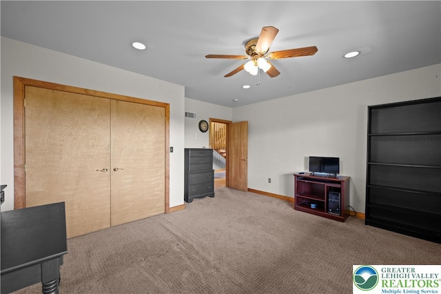 3353 Spring Valley Rd, Washington Twp, PA 18080 - interior space with a ceiling fan, carpet, recessed lighting, and baseboards