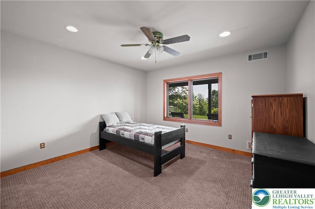 3353 Spring Valley Rd, Washington Twp, PA 18080 - bedroom featuring baseboards, carpet floors, recessed lighting, and a ceiling fan