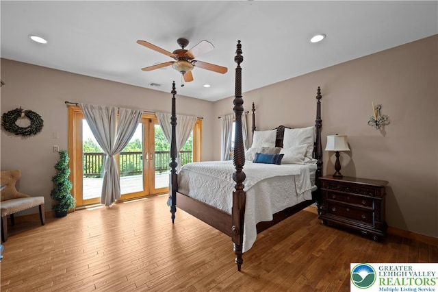 3353 Spring Valley Rd, Washington Twp, PA 18080 - bedroom with access to exterior, wood-type flooring, recessed lighting, and ceiling fan
