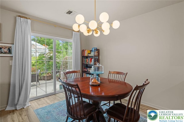 707 Blue Heron Dr, Allentown City, PA 18103 - dining area with a chandelier, light wood-type flooring, and baseboards