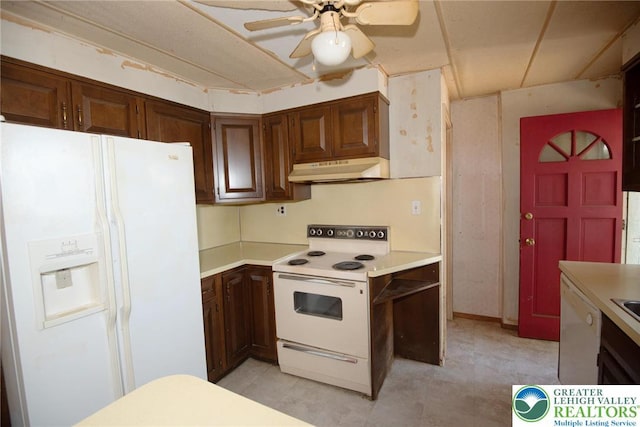 665 Furnace St, Emmaus Borough, PA 18049 - kitchen featuring white appliances, under cabinet range hood, light countertops, and ceiling fan