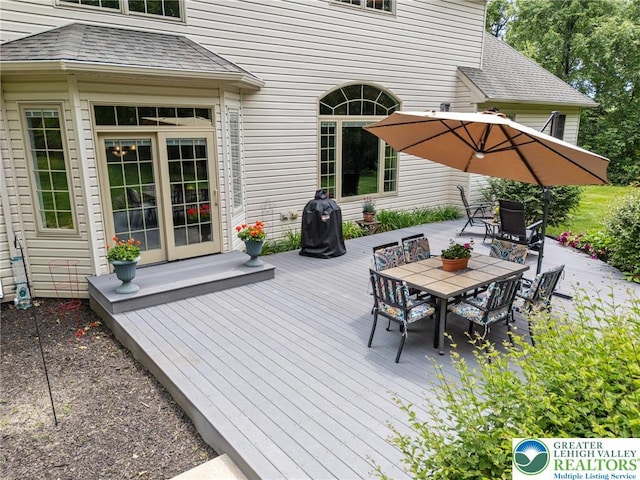6335 Sweetbriar Ln, Upper Milford Twp, PA 18092 - wooden terrace with outdoor dining area