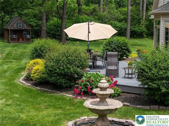 6335 Sweetbriar Ln, Upper Milford Twp, PA 18092 - view of grassy yard with a deck and an outdoor structure