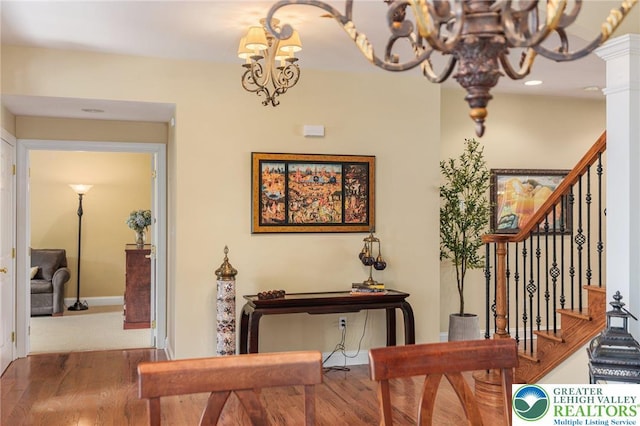 6335 Sweetbriar Ln, Upper Milford Twp, PA 18092 - hallway featuring a chandelier, wood finished floors, stairs, and recessed lighting