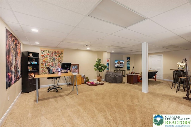 6335 Sweetbriar Ln, Upper Milford Twp, PA 18092 - home office with carpet floors, recessed lighting, and a drop ceiling