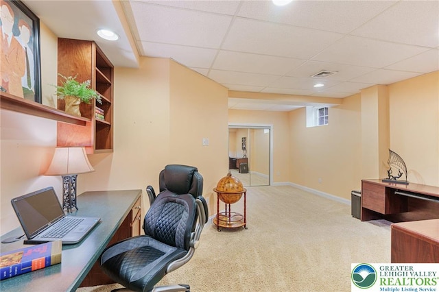 6335 Sweetbriar Ln, Upper Milford Twp, PA 18092 - carpeted home office with a paneled ceiling and recessed lighting