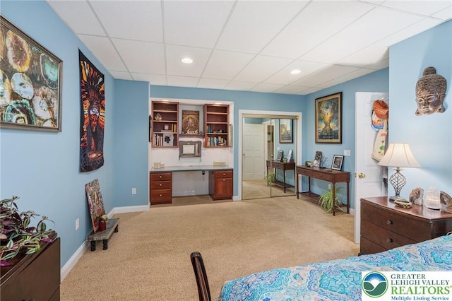 6335 Sweetbriar Ln, Upper Milford Twp, PA 18092 - carpeted bedroom with a paneled ceiling, recessed lighting, and built in study area