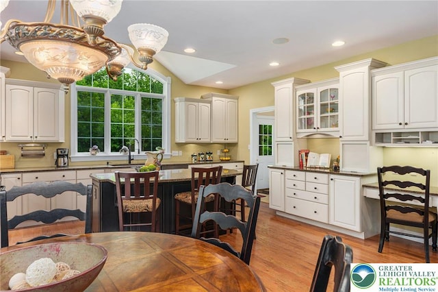 6335 Sweetbriar Ln, Upper Milford Twp, PA 18092 - dining room with light wood finished floors, recessed lighting, lofted ceiling, and an office area