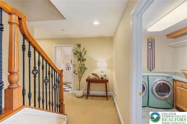 6335 Sweetbriar Ln, Upper Milford Twp, PA 18092 - stairs with washer and dryer, recessed lighting, and carpet flooring