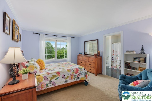 6335 Sweetbriar Ln, Upper Milford Twp, PA 18092 - bedroom featuring crown molding, carpet, and connected bathroom