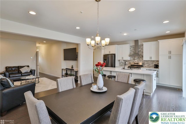 3972 Mink Rd, Emmaus Boro, PA 18049 - dining room with a chandelier, dark wood-style floors, and recessed lighting