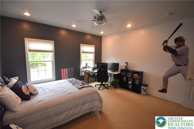55 Forrest Stand Dr, Easton, PA 18042 - bedroom featuring carpet floors, recessed lighting, ceiling fan, and a desk