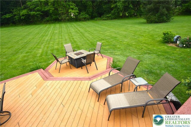 55 Forrest Stand Dr, Easton, PA 18042 - wooden terrace featuring a fire pit and a lawn