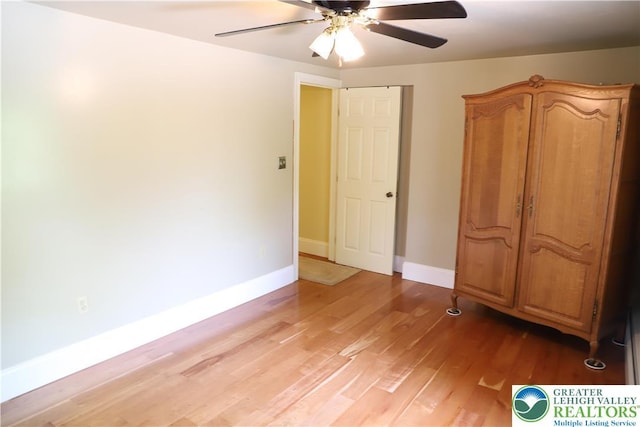 118 Burgoon Rd, Stroud Twp, PA 18301 - unfurnished bedroom with light wood-style flooring and ceiling fan