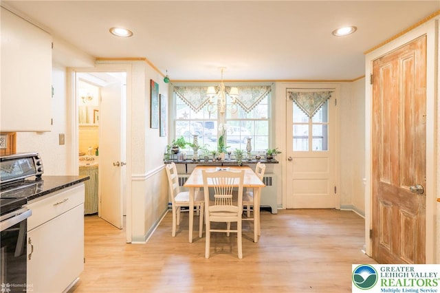 6650 Mountain Rd, Macungie Boro, PA 18062 - dining space with light wood-style flooring, a chandelier, and recessed lighting