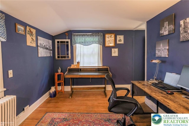 6650 Mountain Rd, Macungie Boro, PA 18062 - office space with radiator, wood finished floors, and lofted ceiling