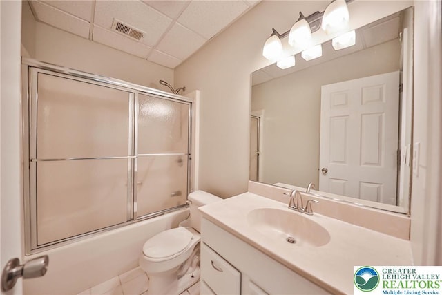 205 Osprey Way, Middle Smithfield Twp, PA 18302 - bathroom featuring vanity, combined bath / shower with glass door, a paneled ceiling, and tile patterned floors