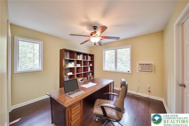205 Osprey Way, Middle Smithfield Twp, PA 18302 - office featuring an AC wall unit, a ceiling fan, and dark wood-style flooring