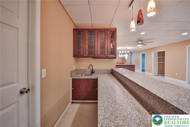 205 Osprey Way, Middle Smithfield Twp, PA 18302 - bar area with a paneled ceiling, recessed lighting, a chandelier, and hanging light fixtures