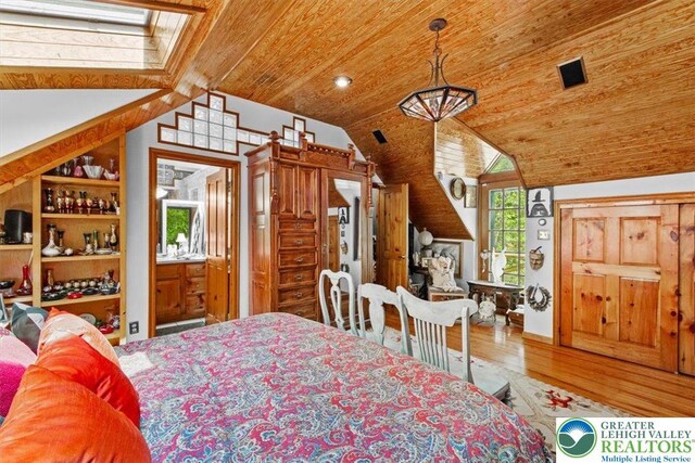 1341 Beaver Valley Rd, Hamilton Twp, PA 18360 - bedroom featuring vaulted ceiling, wooden ceiling, and wood finished floors