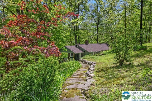1341 Beaver Valley Rd, Hamilton Twp, PA 18360 - view of front facade with a chimney and a view of trees