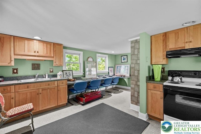 1341 Beaver Valley Rd, Hamilton Twp, PA 18360 - kitchen with under cabinet range hood, range with electric cooktop, and recessed lighting