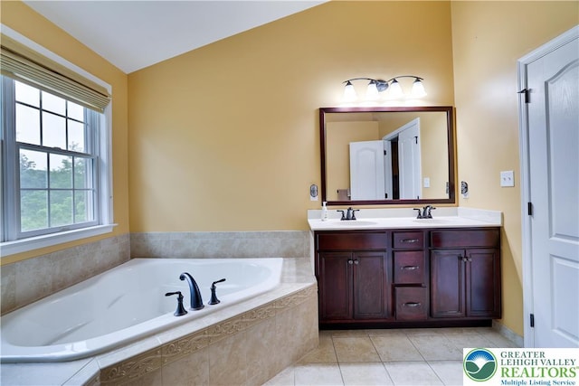 638 Stratton Dr, Middle Smithfield Twp, PA 18302 - full bath featuring double vanity, a garden tub, and tile patterned flooring