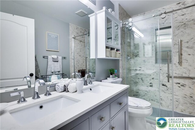 638 Stratton Dr, Middle Smithfield Twp, PA 18302 - full bathroom featuring a marble finish shower and double vanity