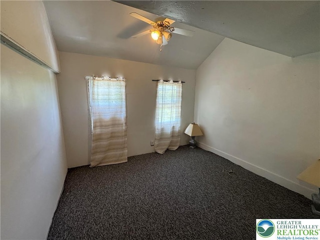 226 E Snyder Ave, Lansford Boro, PA 18232 - empty room with a ceiling fan, lofted ceiling, and dark colored carpet