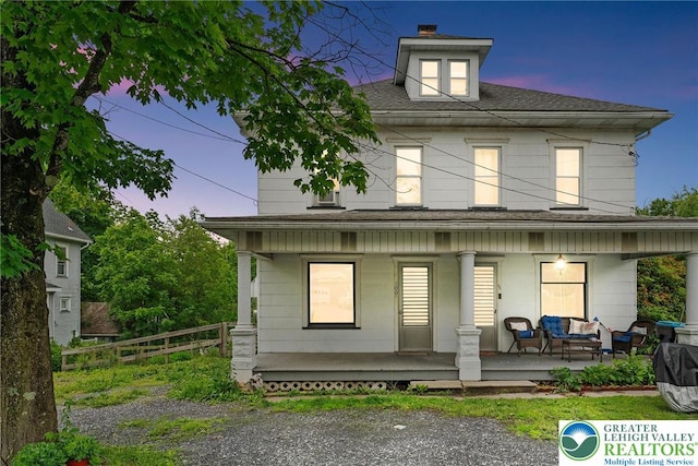 100 E Mahoning Dr, Mahoning Twp, PA 18235 - view of front of home with a porch, roof with shingles, and a chimney