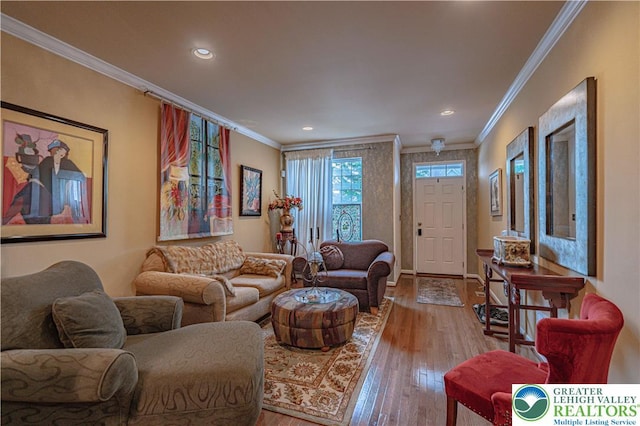 4549 Woodbrush Way, Upper Macungie Twp, PA 18104 - living room with crown molding, hardwood / wood-style flooring, and recessed lighting