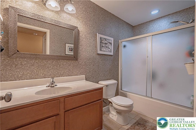 4549 Woodbrush Way, Upper Macungie Twp, PA 18104 - full bathroom featuring vanity, tile patterned floors, and combined bath / shower with glass door