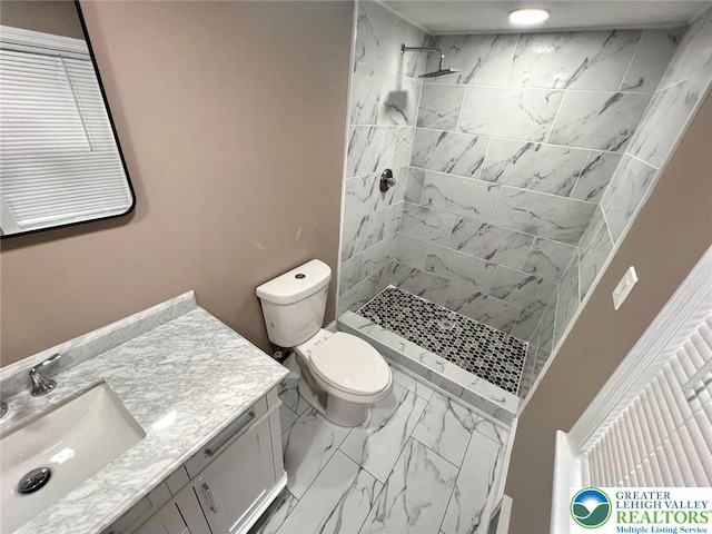 820 Ridge St, West Easton Borough, PA 18042 - full bath with marble finish flooring, vanity, and a tile shower