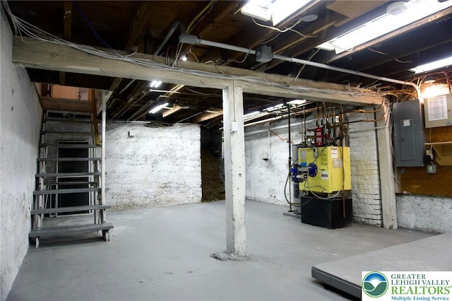 820 Ridge St, West Easton Borough, PA 18042 - unfinished basement featuring electric panel and a heating unit