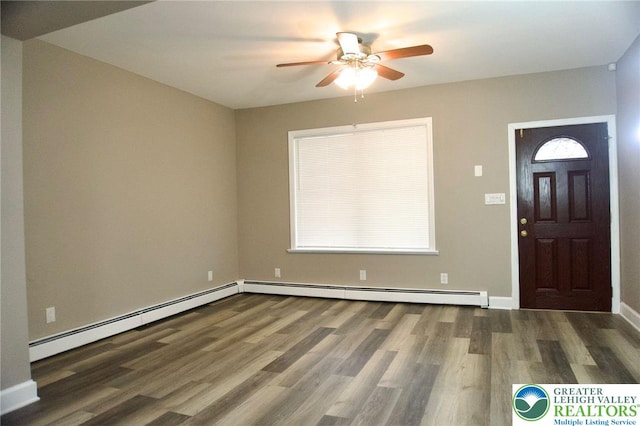 820 Ridge St, West Easton Borough, PA 18042 - entrance foyer with wood finished floors, a ceiling fan, and a baseboard radiator