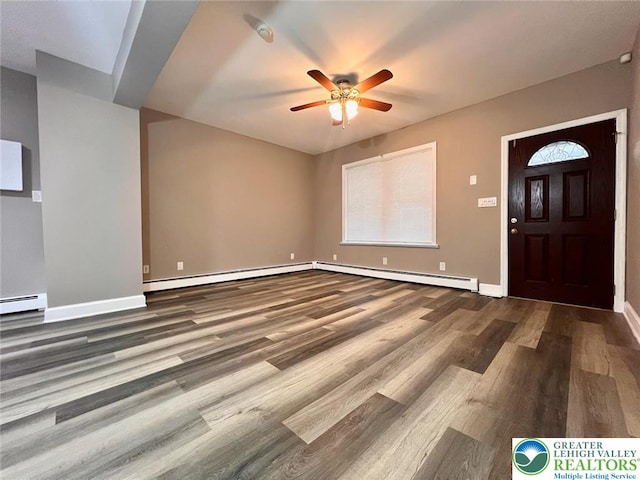 820 Ridge St, West Easton Borough, PA 18042 - entrance foyer with a baseboard radiator, wood finished floors, and a ceiling fan