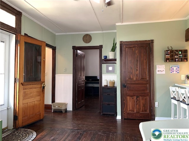 665 Walnut St, Emmaus Borough, PA 18049 - kitchen with dark wood-style floors, crown molding, and wainscoting