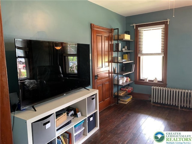 665 Walnut St, Emmaus Borough, PA 18049 - home office featuring radiator heating unit and dark wood-style floors