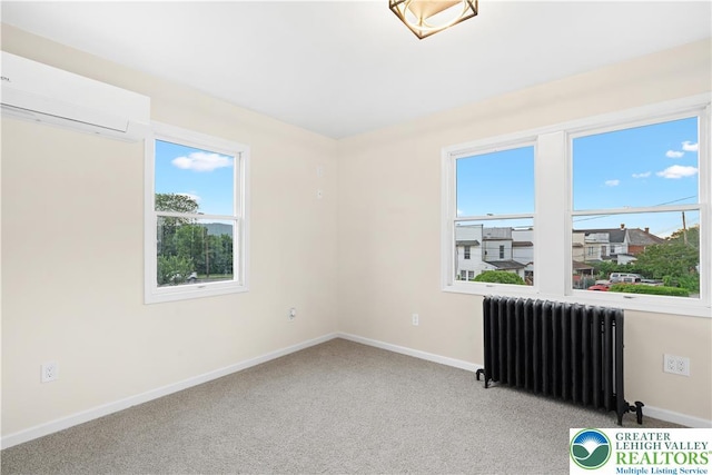 616 Highland Ave, Bethlehem City, PA 18018 - unfurnished room with radiator heating unit, plenty of natural light, a wall mounted air conditioner, and carpet floors