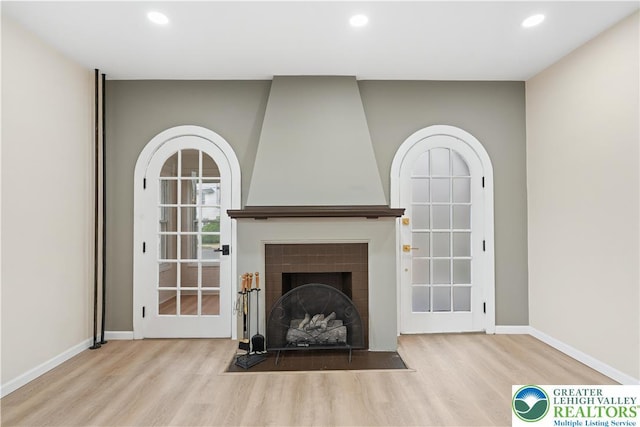 616 Highland Ave, Bethlehem City, PA 18018 - unfurnished living room featuring wood finished floors, recessed lighting, and a large fireplace