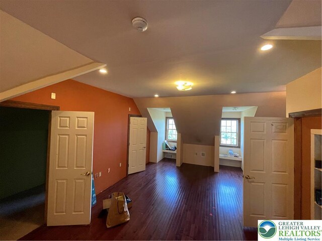 459 Mount Pleasant Rd, Washington Twp, PA 18013 - bonus room featuring lofted ceiling, dark wood-style floors, and recessed lighting